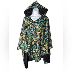 RainCaper Rain Poncho for Women Reversible Dark Floral and Black Waterproof Cape